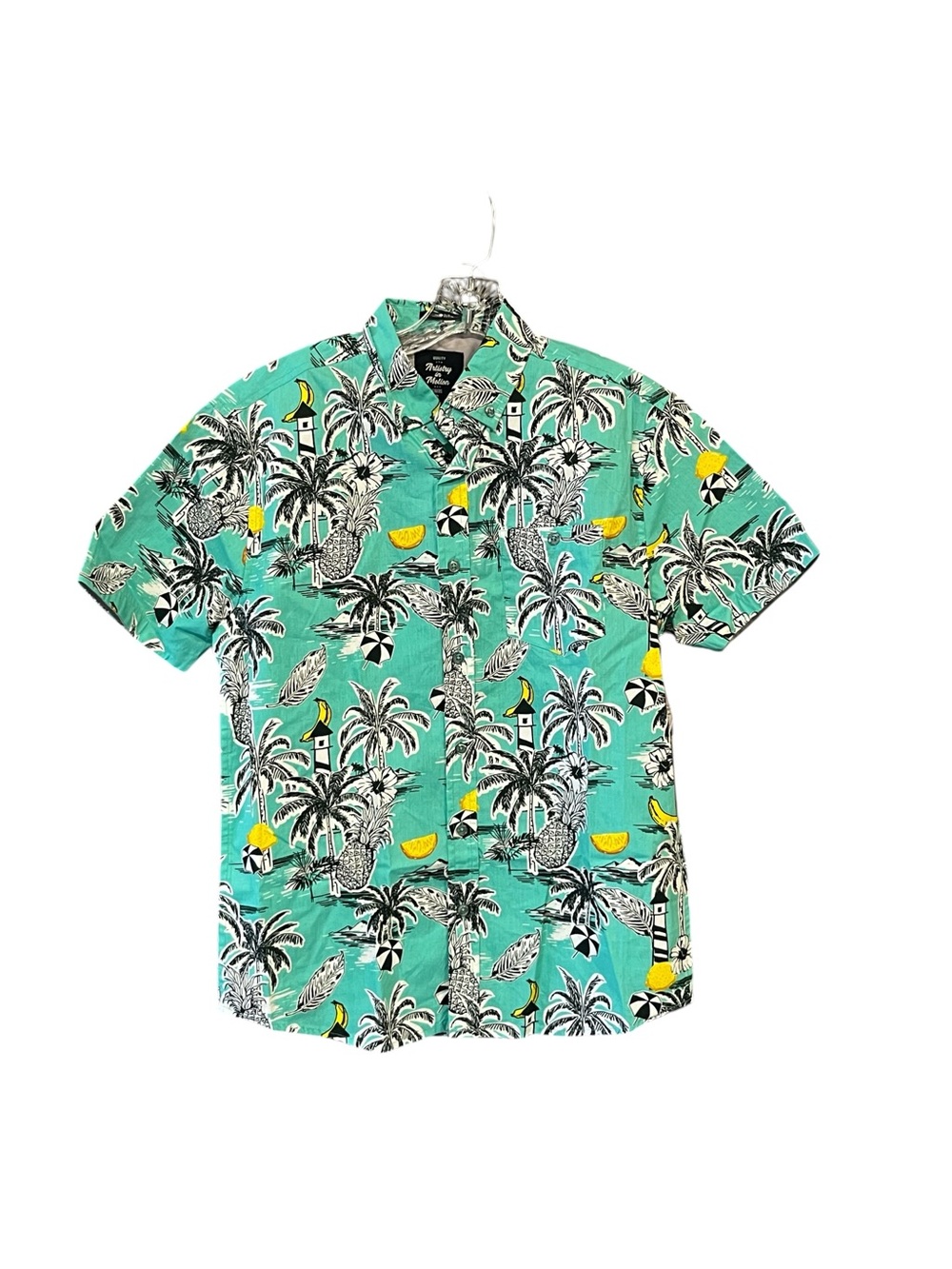 Artistry in Motion Hawaiian Shirt Men’s S Aqua Tropical Cotton Button Front NWT